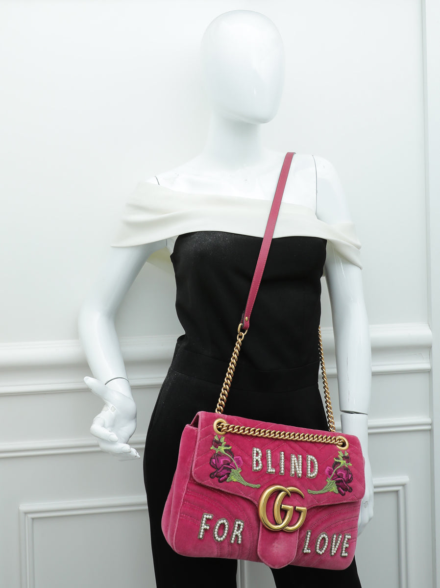 Gucci Pink GG Velvet Marmont Blind For Love Medium Bag – THE CLOSET