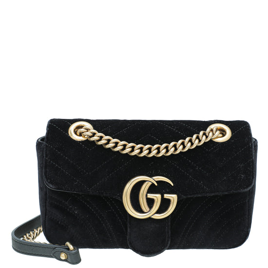 Gucci Black Velvet GG Marmont Mini Bag