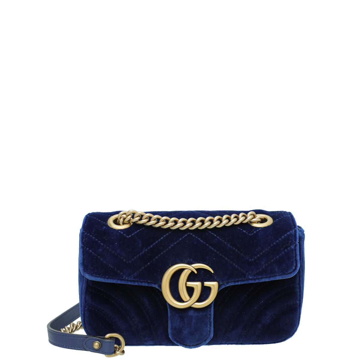 Gucci Blue GG Velvet Marmont Mini Shoulder Bag-Gucci-THE CLOSET