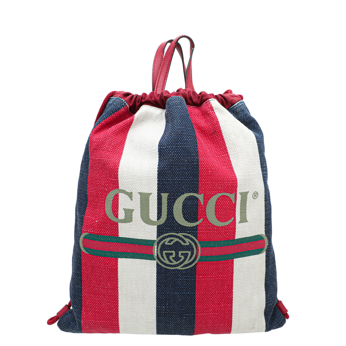 Gucci Tricolor Logo Sylvie Stripe Drawstring Backpack Bag