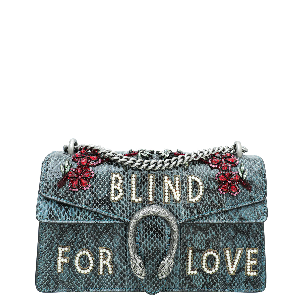 Gucci Marine Blue Python Crystal Embellished "Blind for Love" Dionysus Bag-Gucci-THE CLOSET
