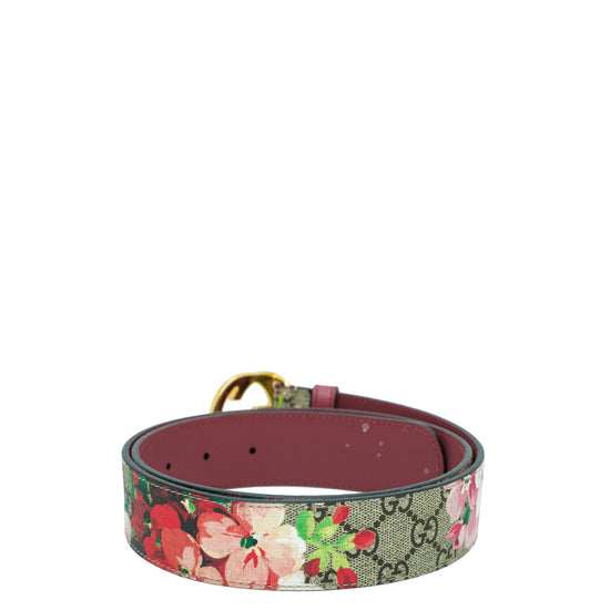 Gucci Dusty Pink Multicolor Double G Blooms Print Belt 36