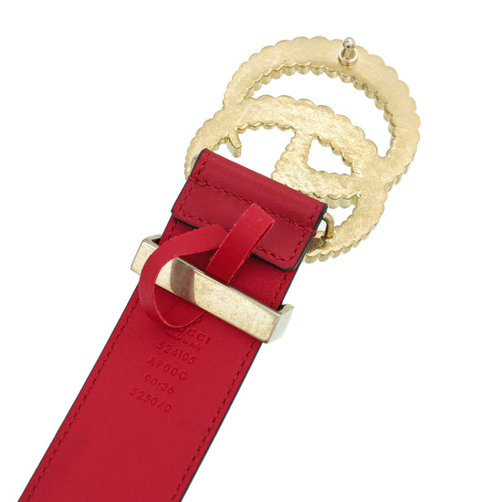 Gucci Red Double G Torchon Leather Belt 36