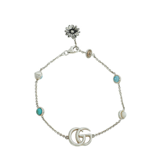 Gucci Sterling Silver GG Flower MOP Crystal Bracelet 16