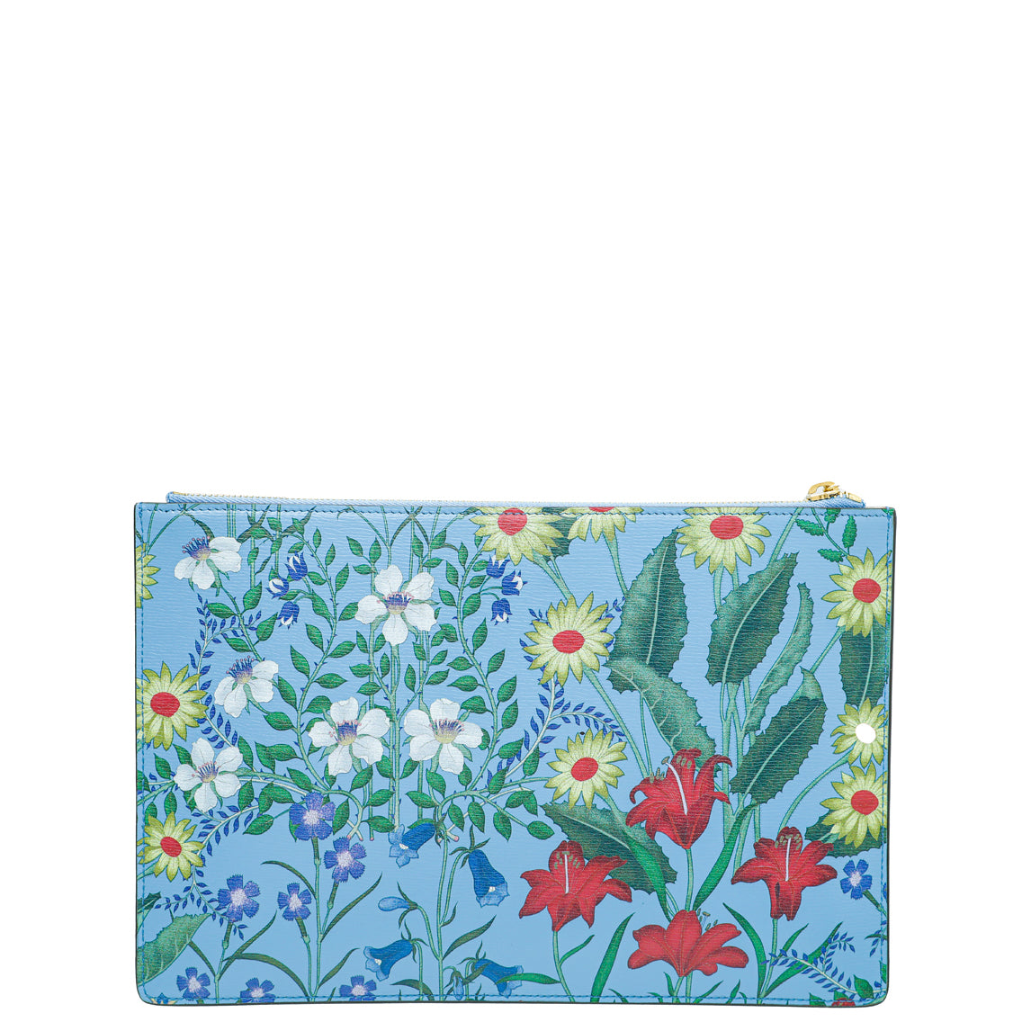 Gucci Blue Multicolor Bamboo New Flora Zip Pouch-Gucci-THE CLOSET