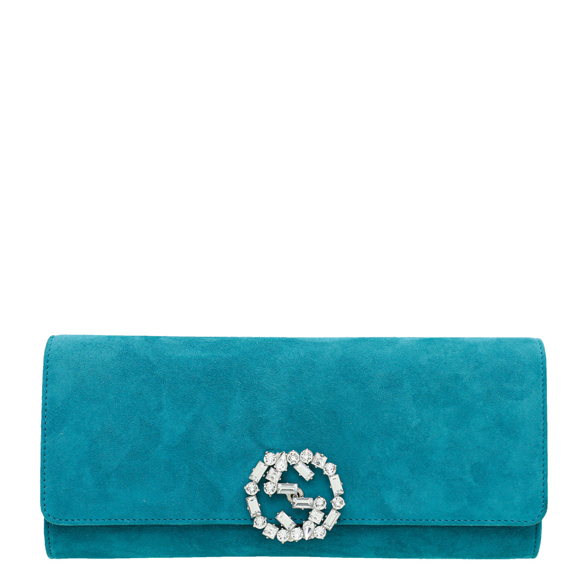 Gucci Turquoise Suede Broadway Jeweled Clutch