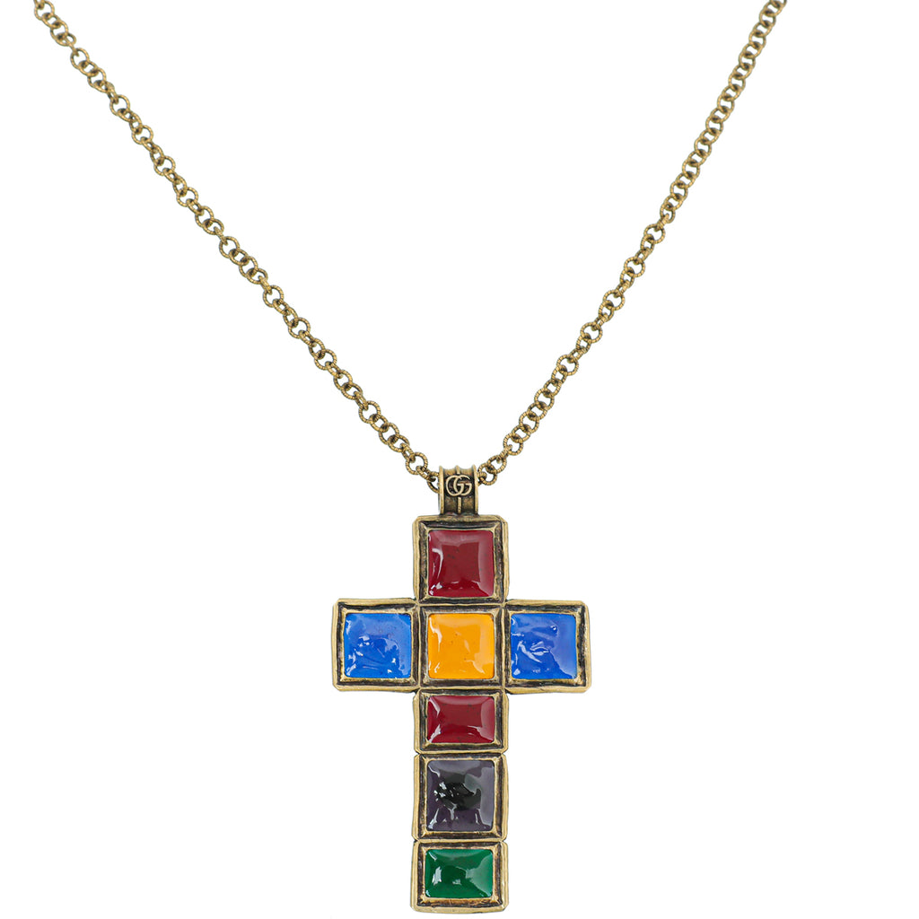 Gucci Multicolor Resin Gripoix Cross Large Pendant Necklace
