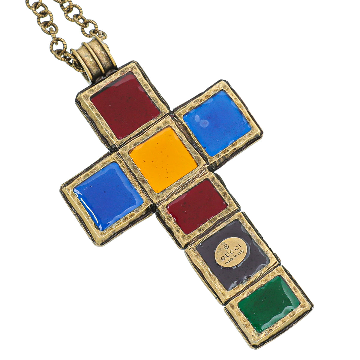 Gucci Multicolor Resin Gripoix Cross Large Pendant Necklace