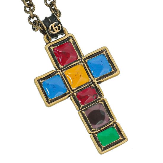 Gucci Multicolor Resin Gripoix Cross Small Pendant Necklace – The Closet