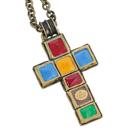 Gucci Multicolor Resin Gripoix Cross Small Pendant Necklace