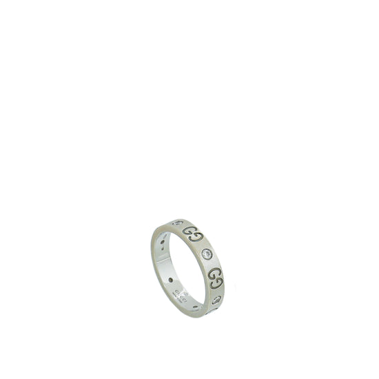 Gucci 18K White Gold Diamond GG Icon Thin Ring 14