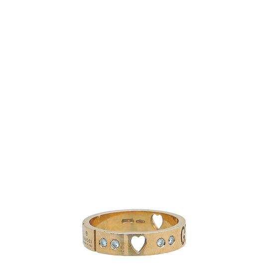 Gucci 18K Rose Gold GG Heart Diamond Ring 9
