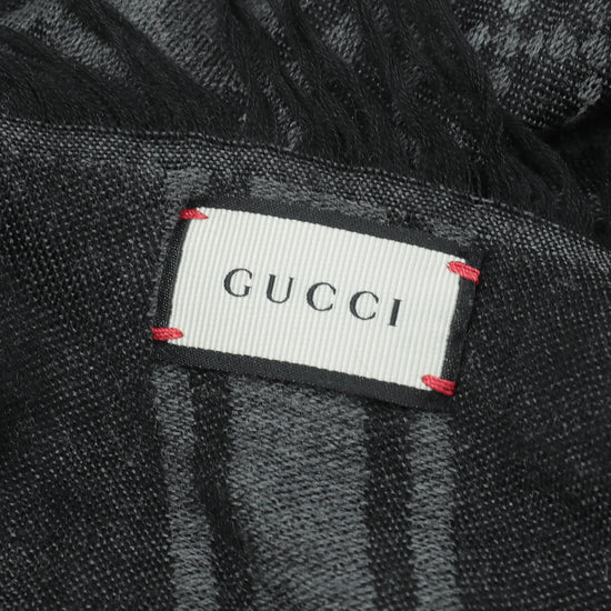 Gucci Black Wool Silk Fox Fur Monogram Shawl