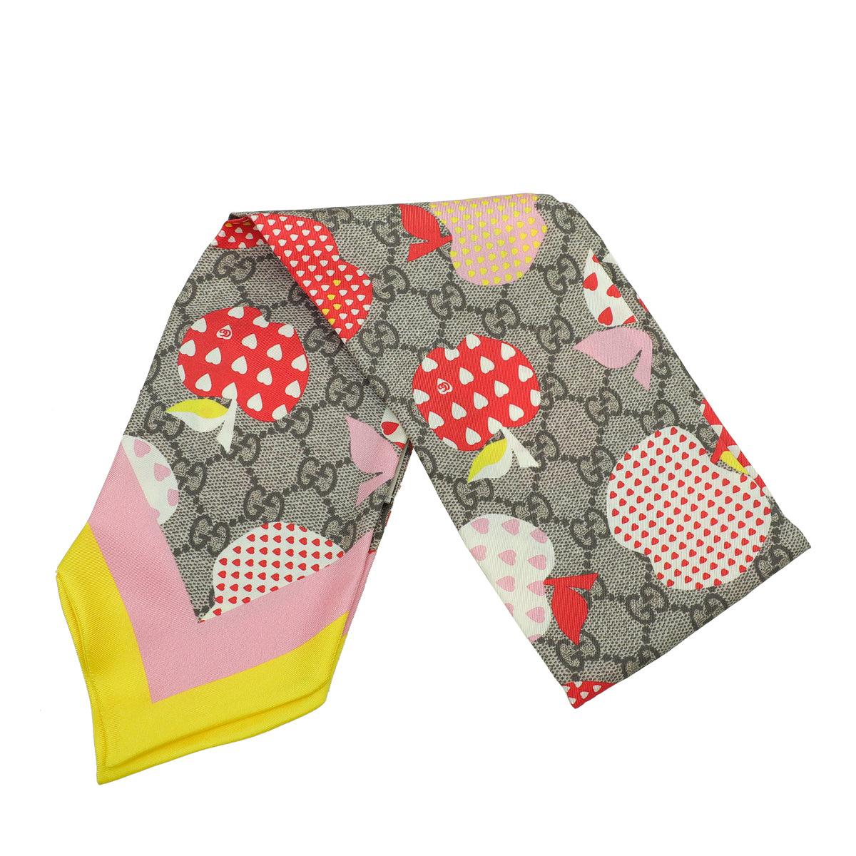 Gucci Ebony Multicolor Les Pommes Neck Bow Silk Scarf-Gucci-THE CLOSET