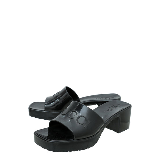 Gucci Black Logo Rubber Slide Sandal 34