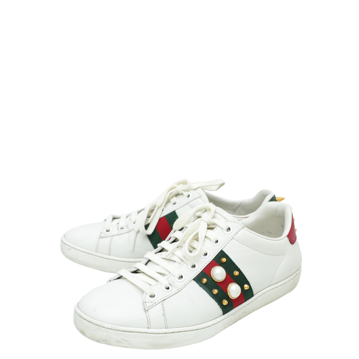 Gucci White Ace Web Pearl Stud Sneaker 36-Gucci-THE CLOSET