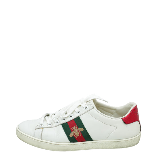 Gucci White Ace Bee Embroidered Sneaker 38