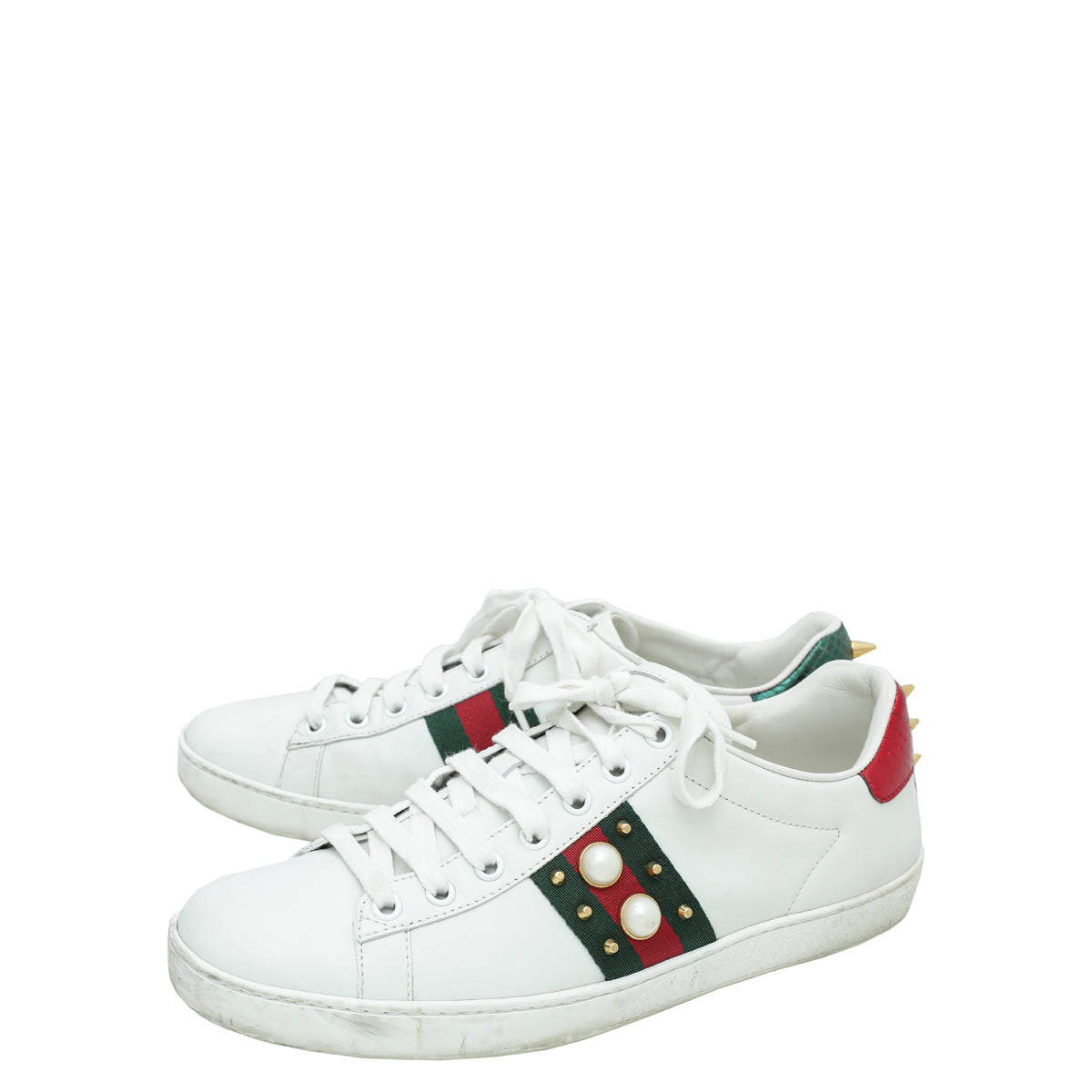 Gucci White Ace Web Pearl Studs Sneaker 39-Chanel-THE CLOSET