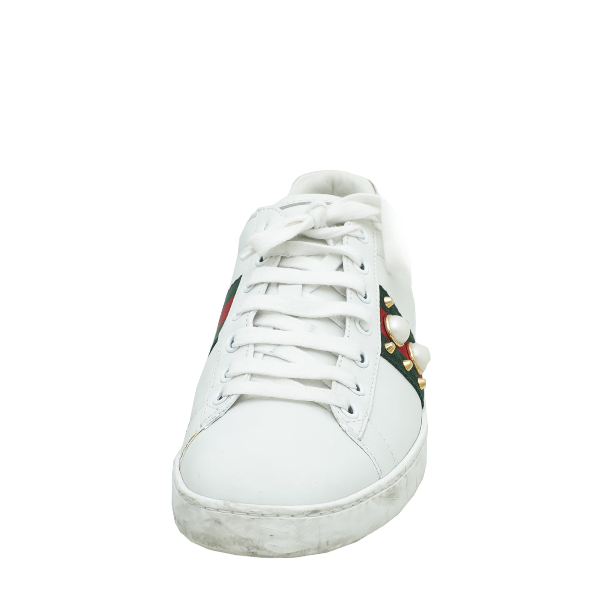 Gucci White Ace Web Pearl Studs Sneaker 39-Chanel-THE CLOSET