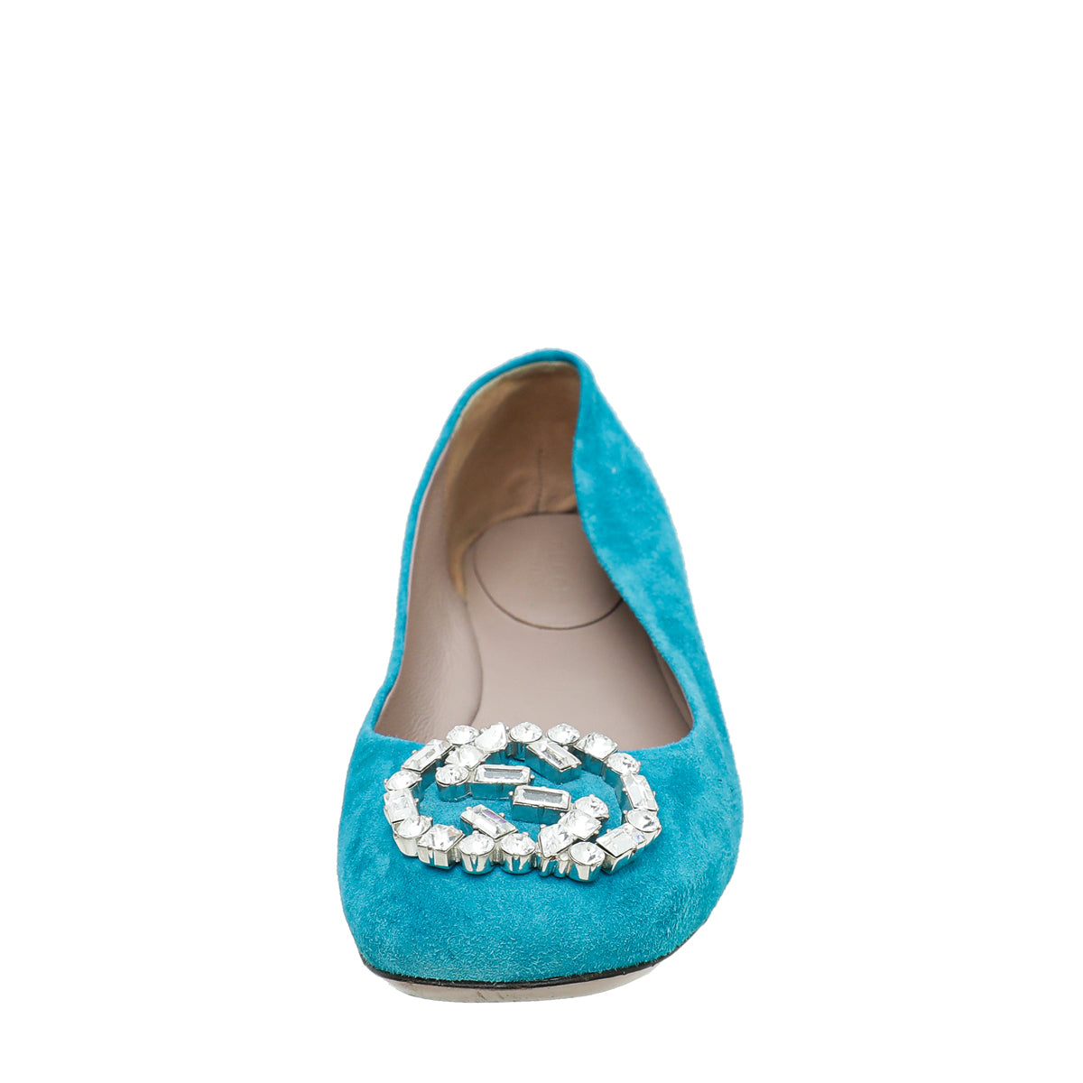 Gucci Turquoise Suede GG Crystal Ballerina 37.5-Gucci-THE CLOSET