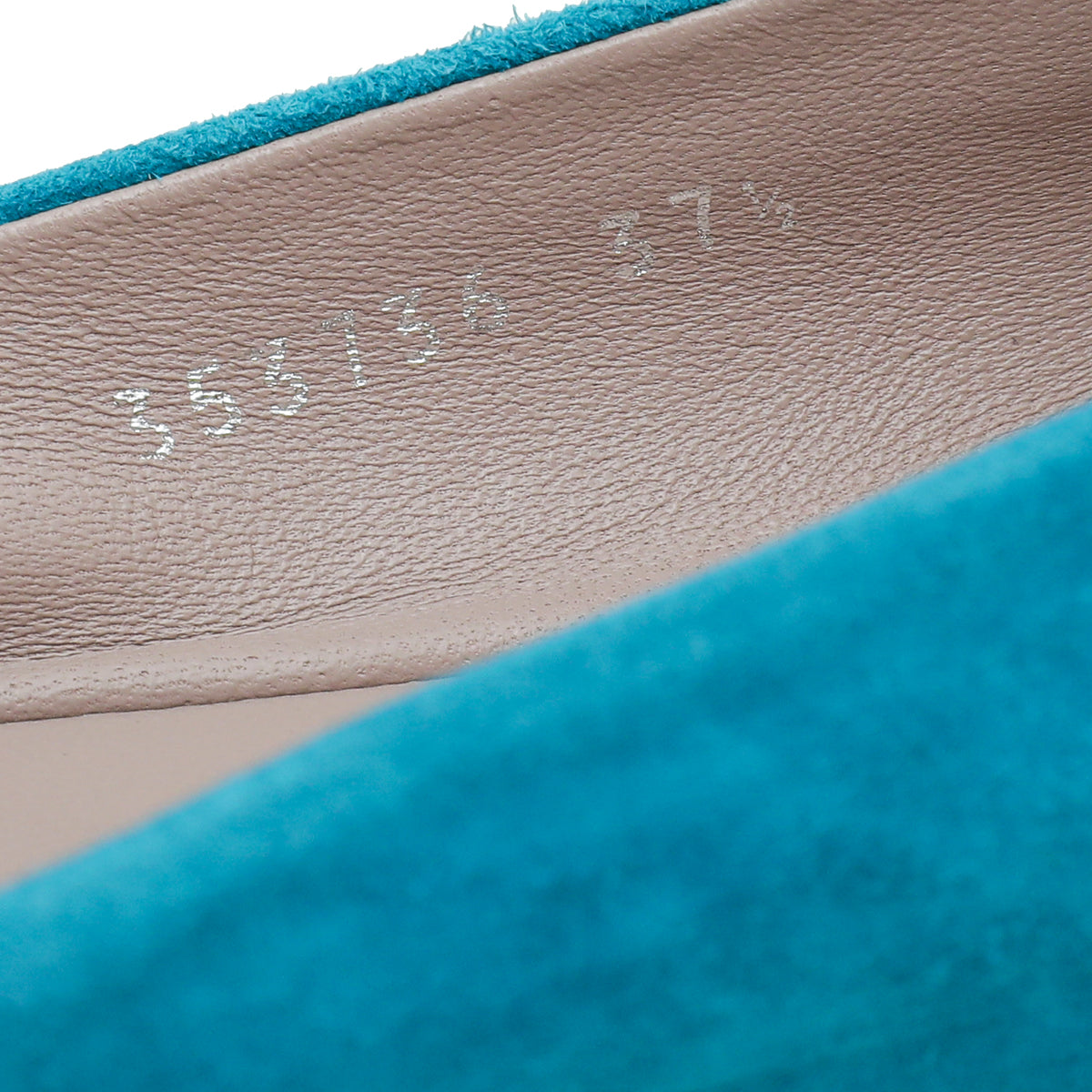 Gucci Turquoise Suede GG Crystal Ballerina 37.5