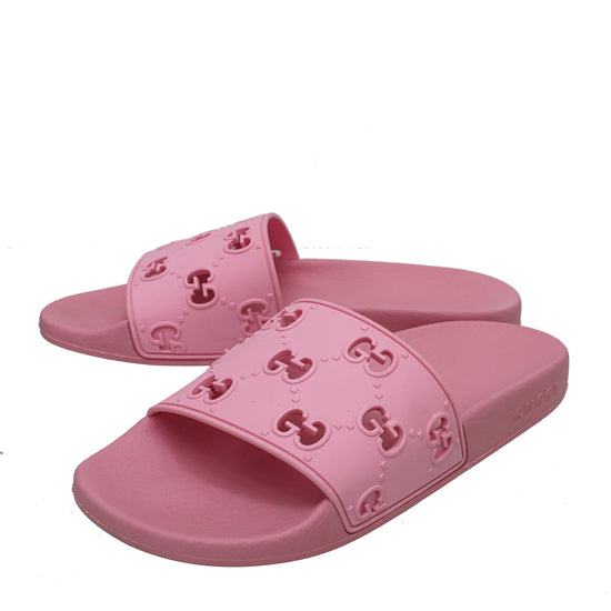 Gucci Pink GG Slide Rubber Sandal 38