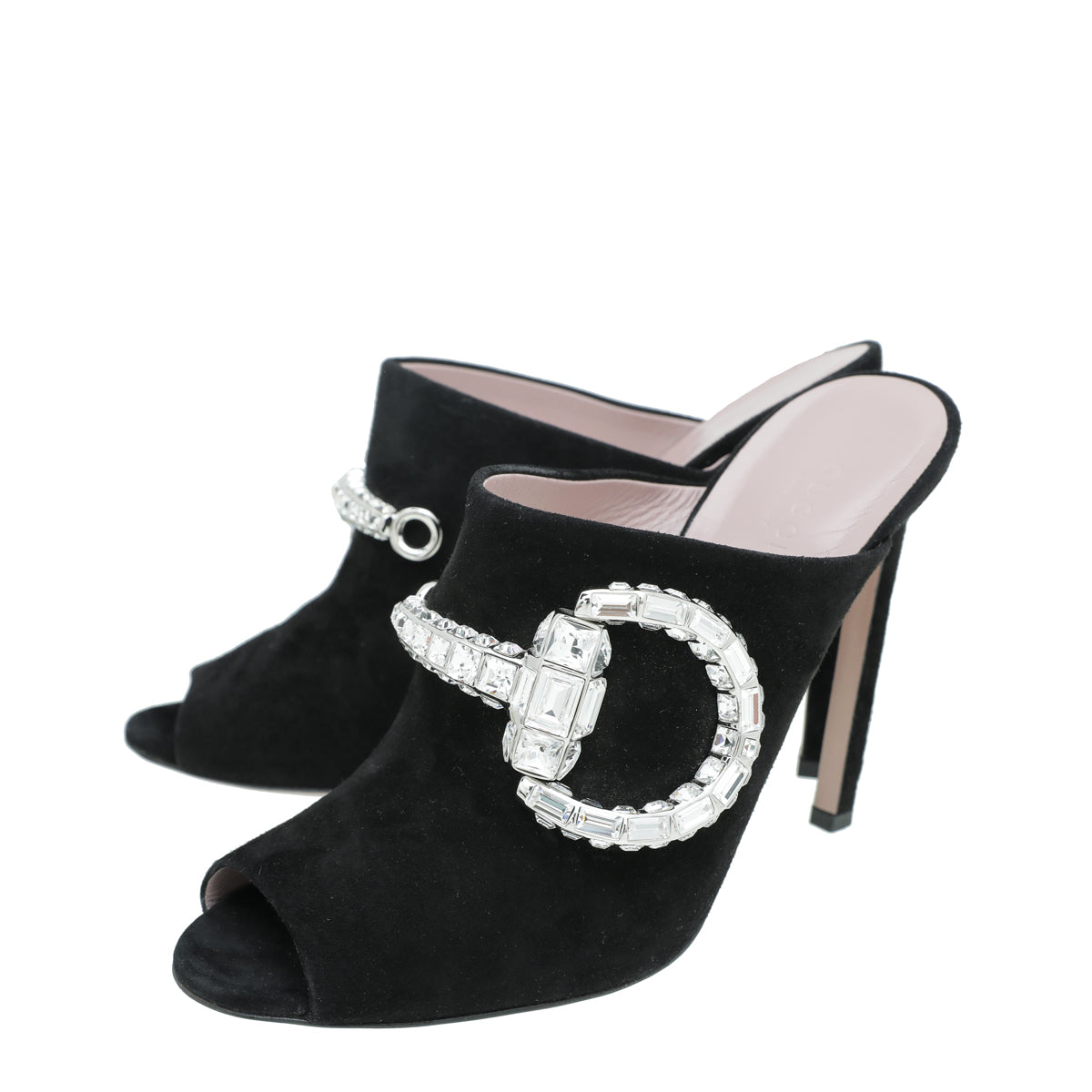 Gucci Black Suede Maxime Crystal Covered Horsebit Sandals 40.5-Gucci-THE CLOSET