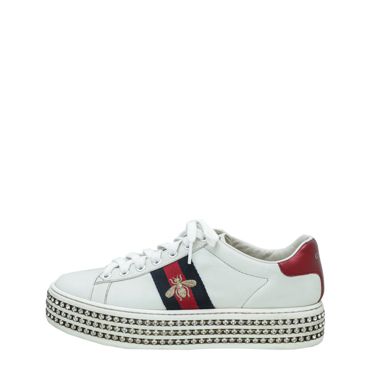 Gucci White Crystal Platform Ace Bee Sneakers 37
