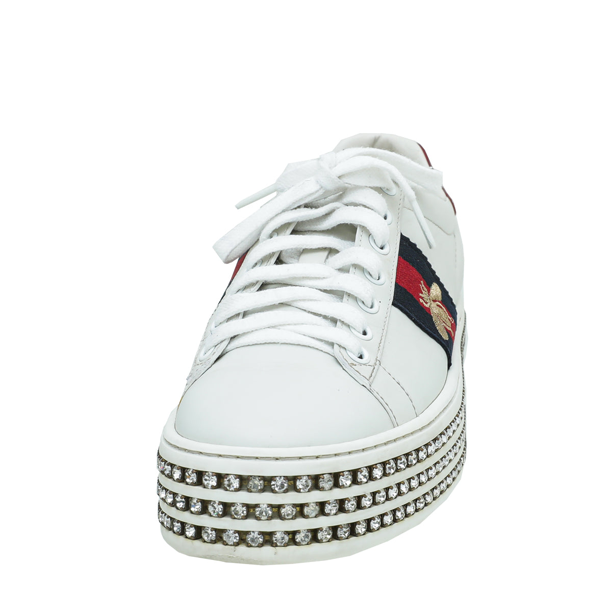 Gucci White Crystal Platform Ace Bee Sneakers 37-Gucci-THE CLOSET