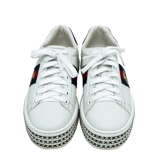 Gucci White Crystal Platform Ace Bee Sneakers 37