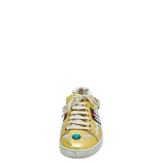 Gucci Gold Baskets Ace Strass Sneaker 39
