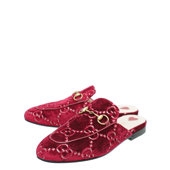 Gucci Hibiscus Red GG Velvet Princetown Mules 35