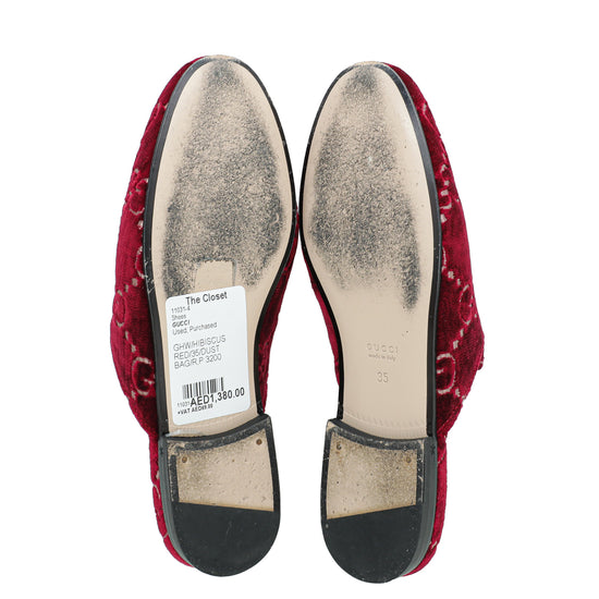 Gucci Hibiscus Red GG Velvet Princetown Mules 35