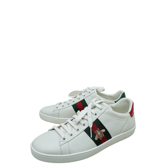 Gucci White Ace Bee Embroidered Sneakers 38