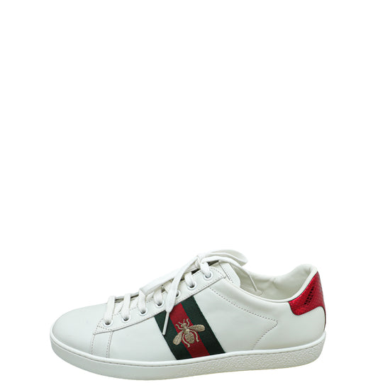 Gucci White Ace Bee Embroidered Sneakers 38