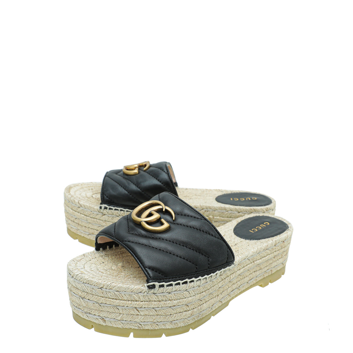 Gucci Black GG Marmont Platform Espadrille Mule 37-Gucci-THE CLOSET