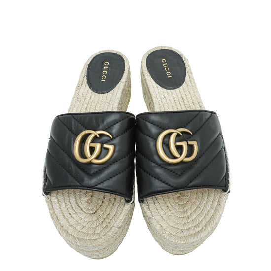 Gucci Black GG Marmont Platform Espadrille Mule 37