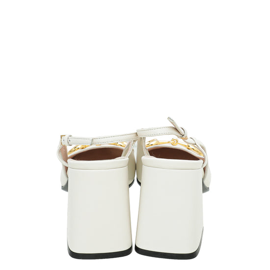Gucci White Horsebit Mid-heel Slingback 38
