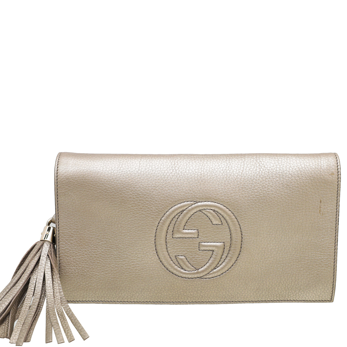 Gucci Metallic Champagne Soho Tassel Flap Clutch-Gucci-THE CLOSET