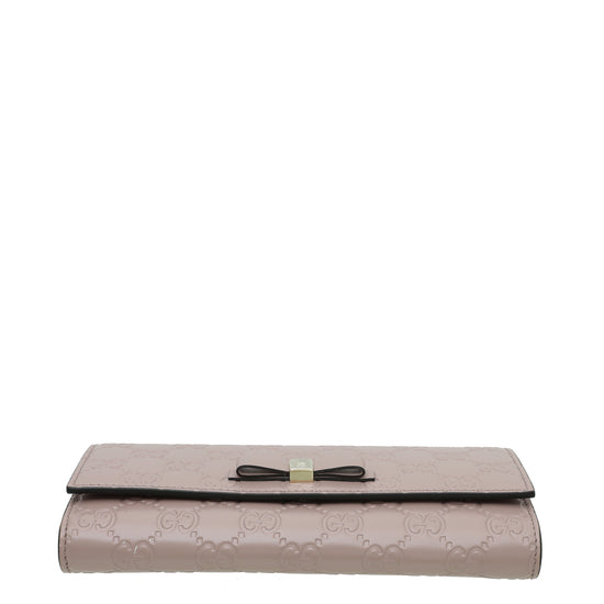 Gucci Baby Pink GG Guccissima Bow Continental Wallet