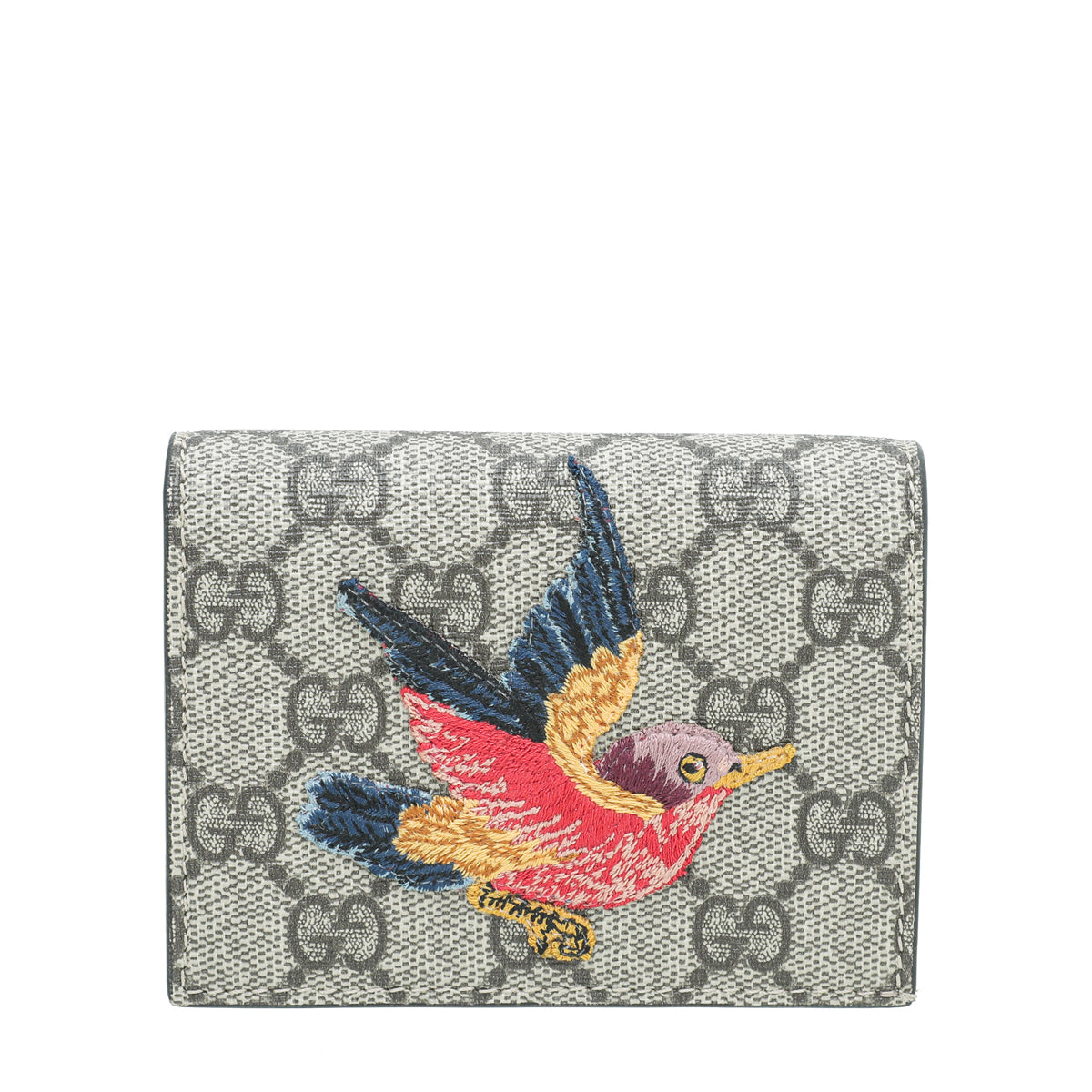 Gucci Ebony GG Supreme Bird Embroidered Card Case