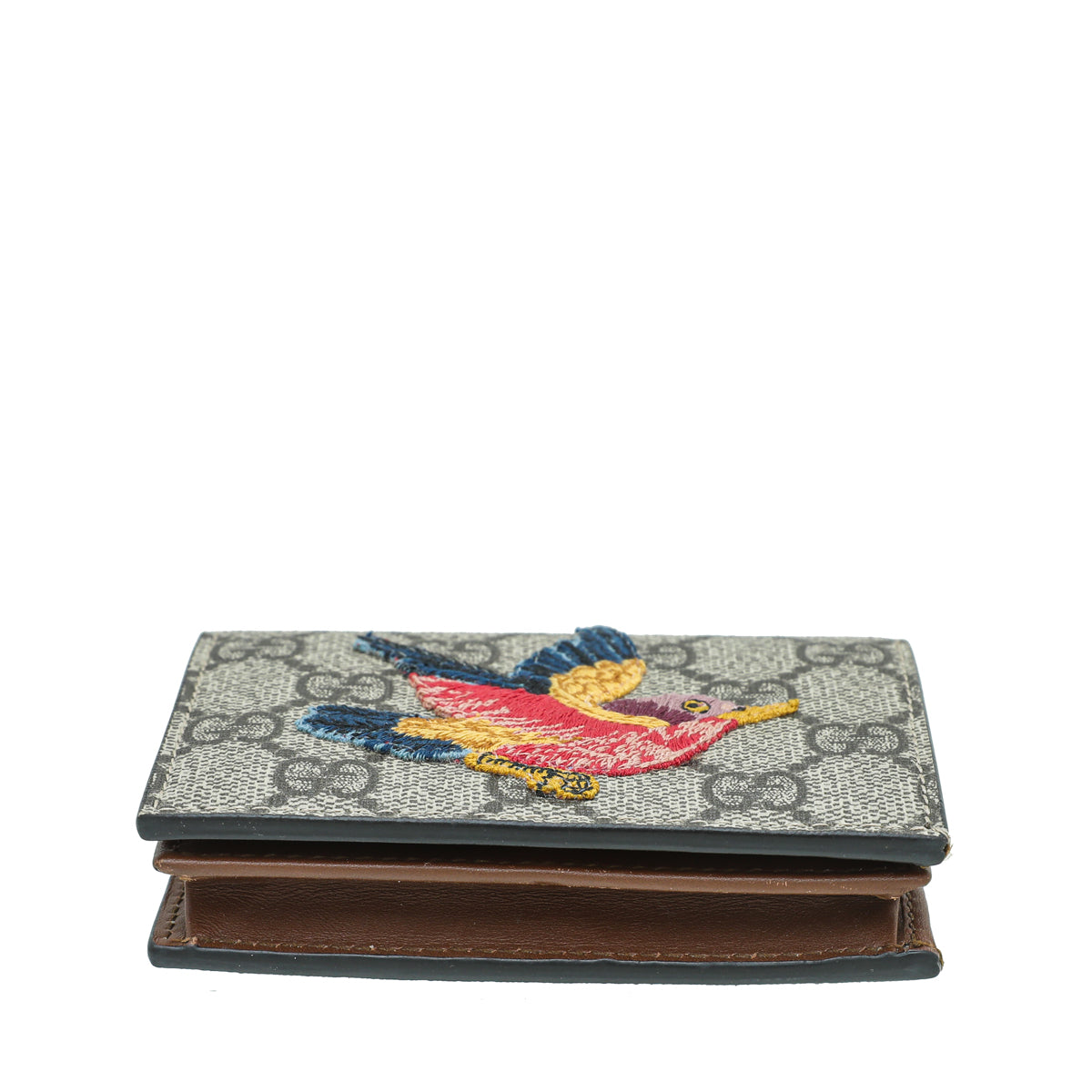 Gucci Ebony GG Supreme Bird Embroidered Card Case THE CLOSET