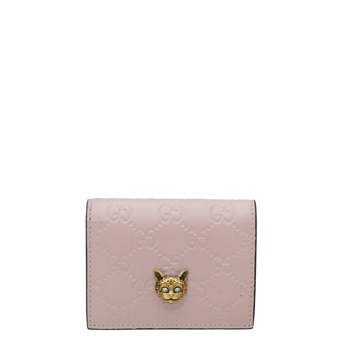 Gucci Pink GG Guccissima Cat Card Case Wallet-Gucci-THE CLOSET