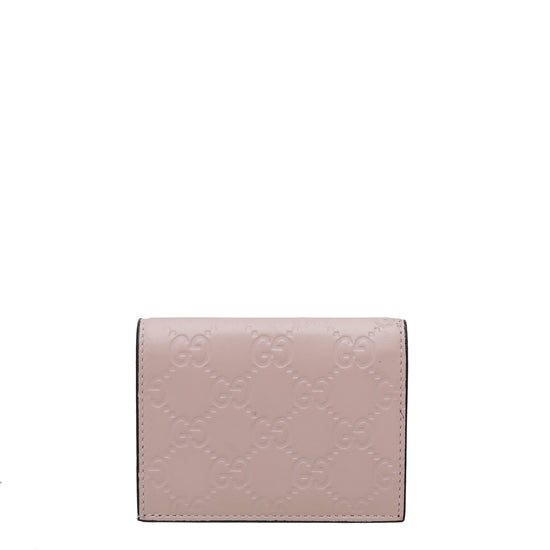Gucci Pink GG Guccissima Cat Card Case Wallet