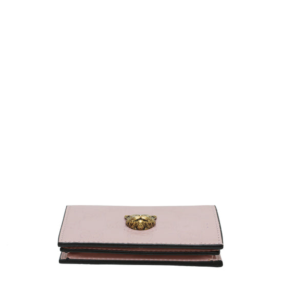 Gucci Pink GG Guccissima Cat Card Case Wallet
