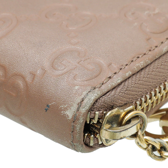 Gucci Rose Beige GG Guccissima Zip Around Lovely Wallet