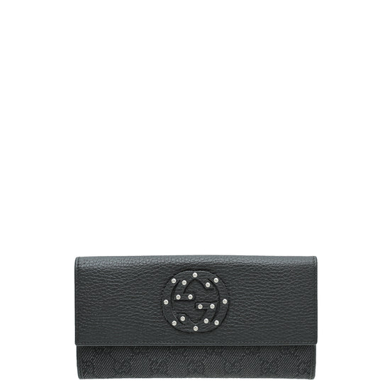 Gucci Black Studded Interlocking G Continental Wallet