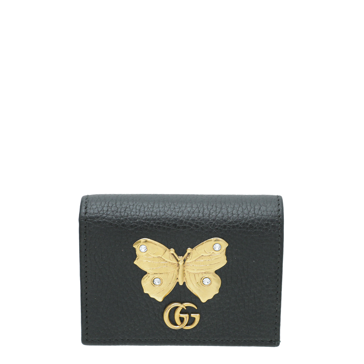 Gucci Black GG Marmont Butterfly Card Case