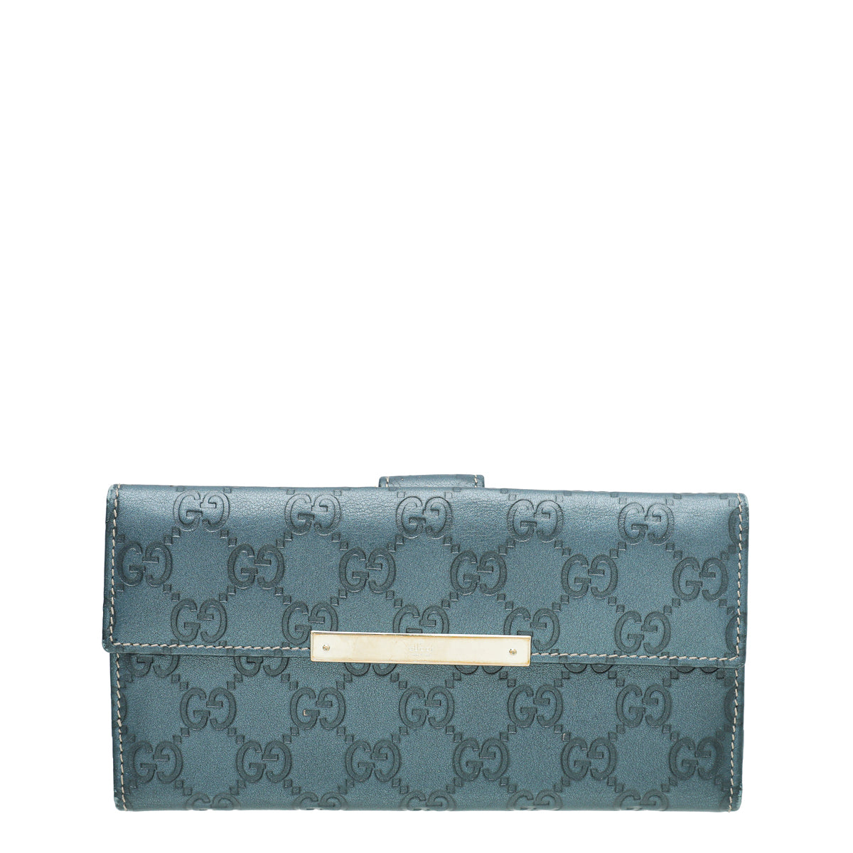 Gucci Metallic Slate Blue Guccissima Metal Bar Continental Wallet-Gucci-THE CLOSET