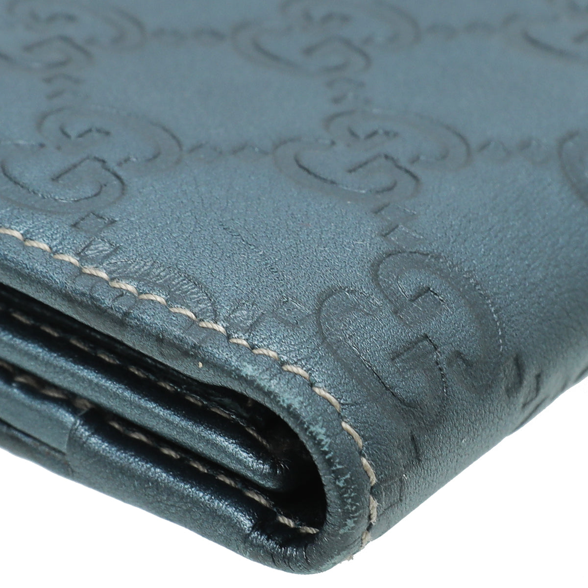 Gucci Metallic Slate Blue Guccissima Metal Bar Continental Wallet